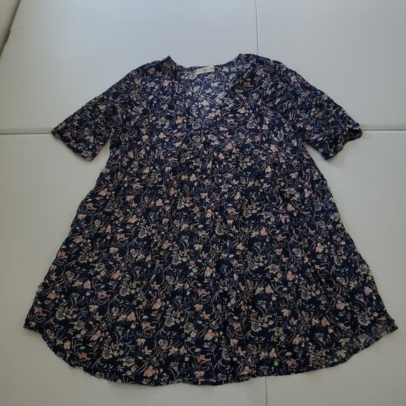 Natural Life Dress Womens L/XL Navy Floral Boho V Neck Short Sleeve Rayon - Picture 1 of 9